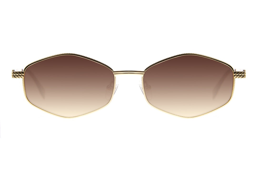 Óculos de Sol Unissex Sextavado Chilli Beans Degradê Marrom Dourado