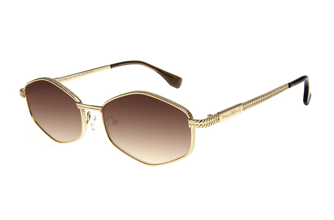 Unisex Hexagonal Chilli Beans Gradient Brown Golden Sunglasses